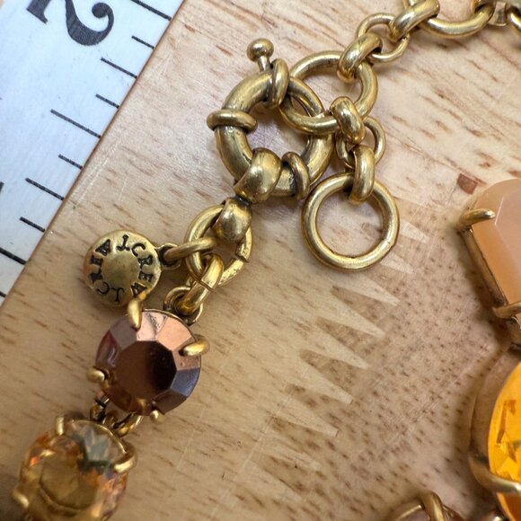 J Crew Collar Necklace Crystal Accents Amber & Peach Tones Adjustable Gold Chain - Picture 5 of 11